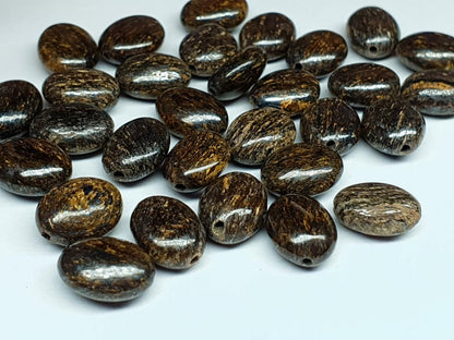 Bronzite - drilled focal bead - oval - 11 mm