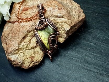 Golden labradorite pendant - copper pendant - wire jewelry - unique gift idea