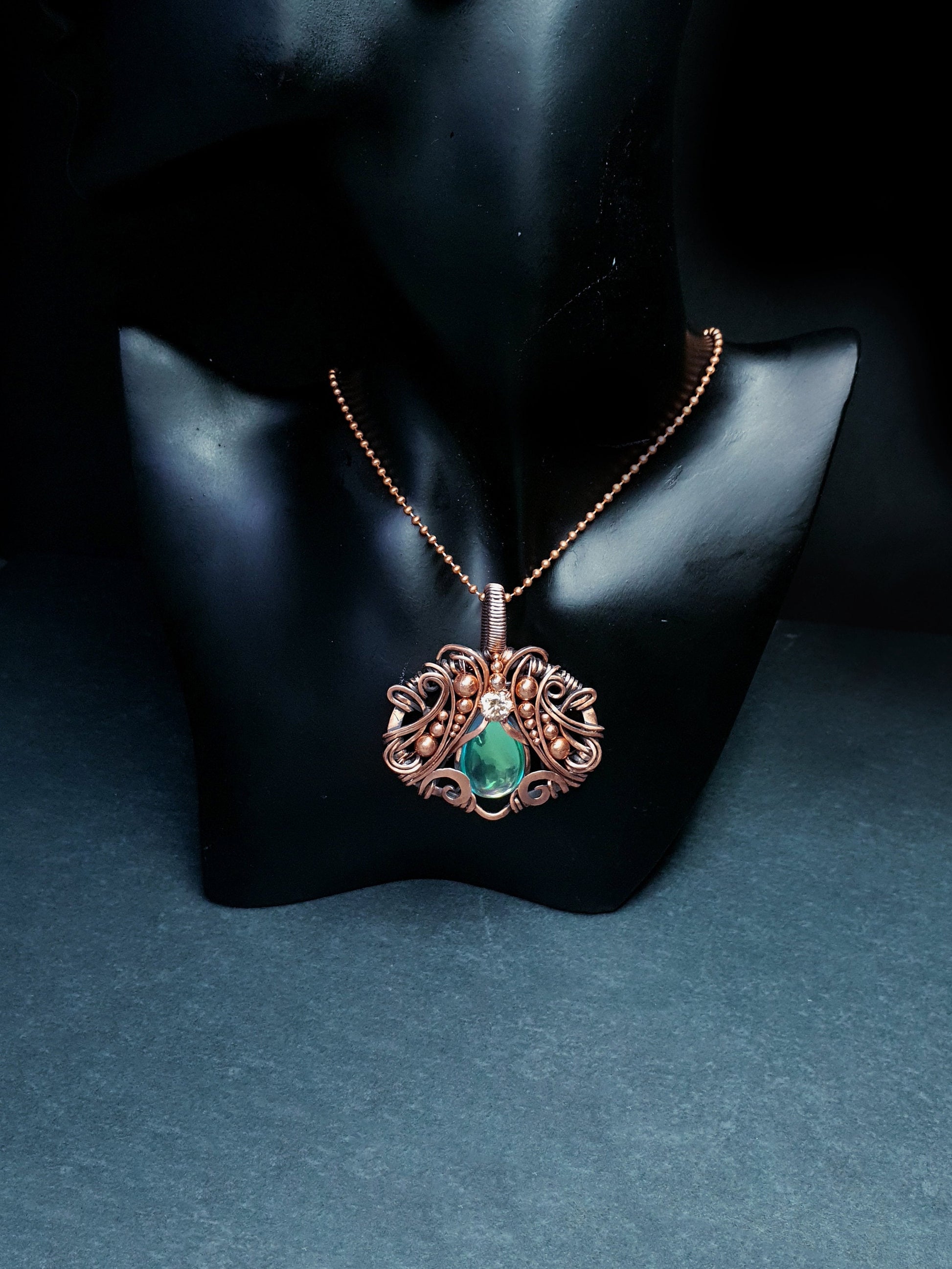 Golden labradorite pendant - copper pendant - wire jewelry - unique gift idea