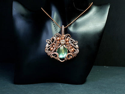 Golden labradorite pendant - copper pendant - wire jewelry - unique gift idea