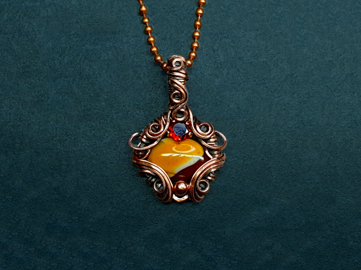 Mookaite pendant - copper pendant - wire jewelry - unique gift idea