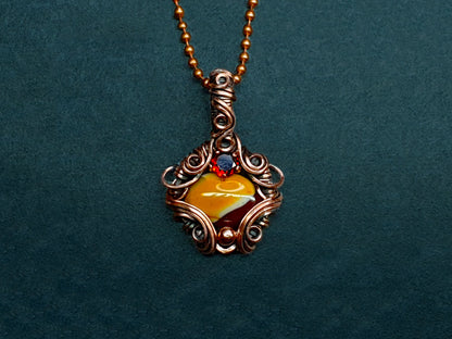 Mookaite pendant - copper pendant - wire jewelry - unique gift idea