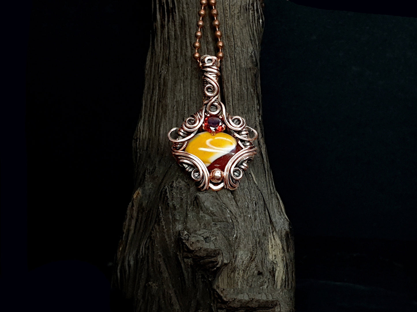 Mookaite pendant - copper pendant - wire jewelry - unique gift idea