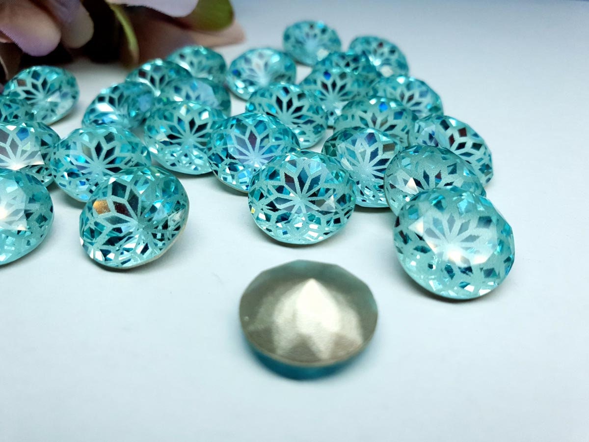 Glass crystal - round - 14 mm - Aquamarine blue