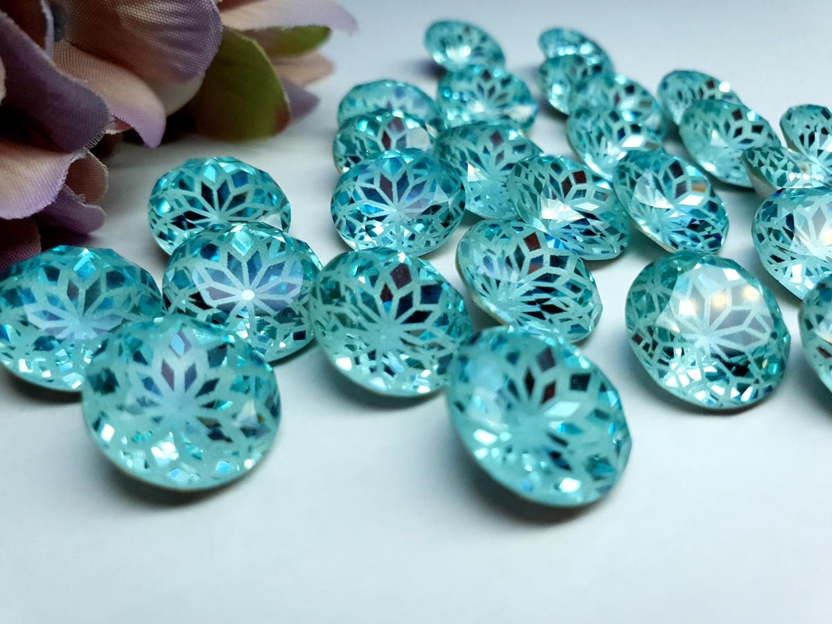 Glass crystal - round - 14 mm - Aquamarine blue