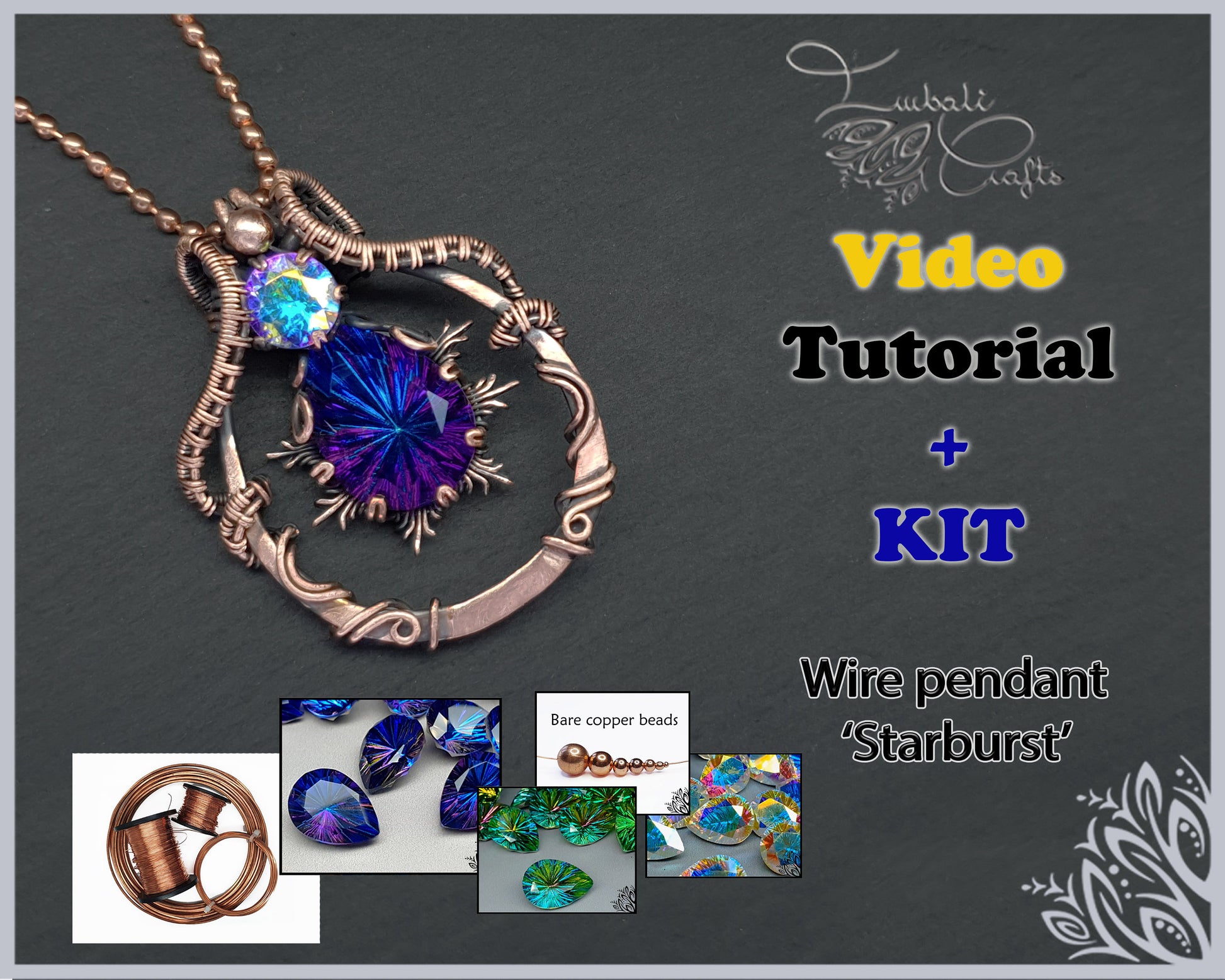 Kit + VIDEO Tutorial - Starburst - wire weaving pattern - pendant tutorial - wire pendant