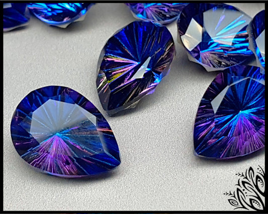 Glass crystal - Pear - 18 mm - AB Blue starburst