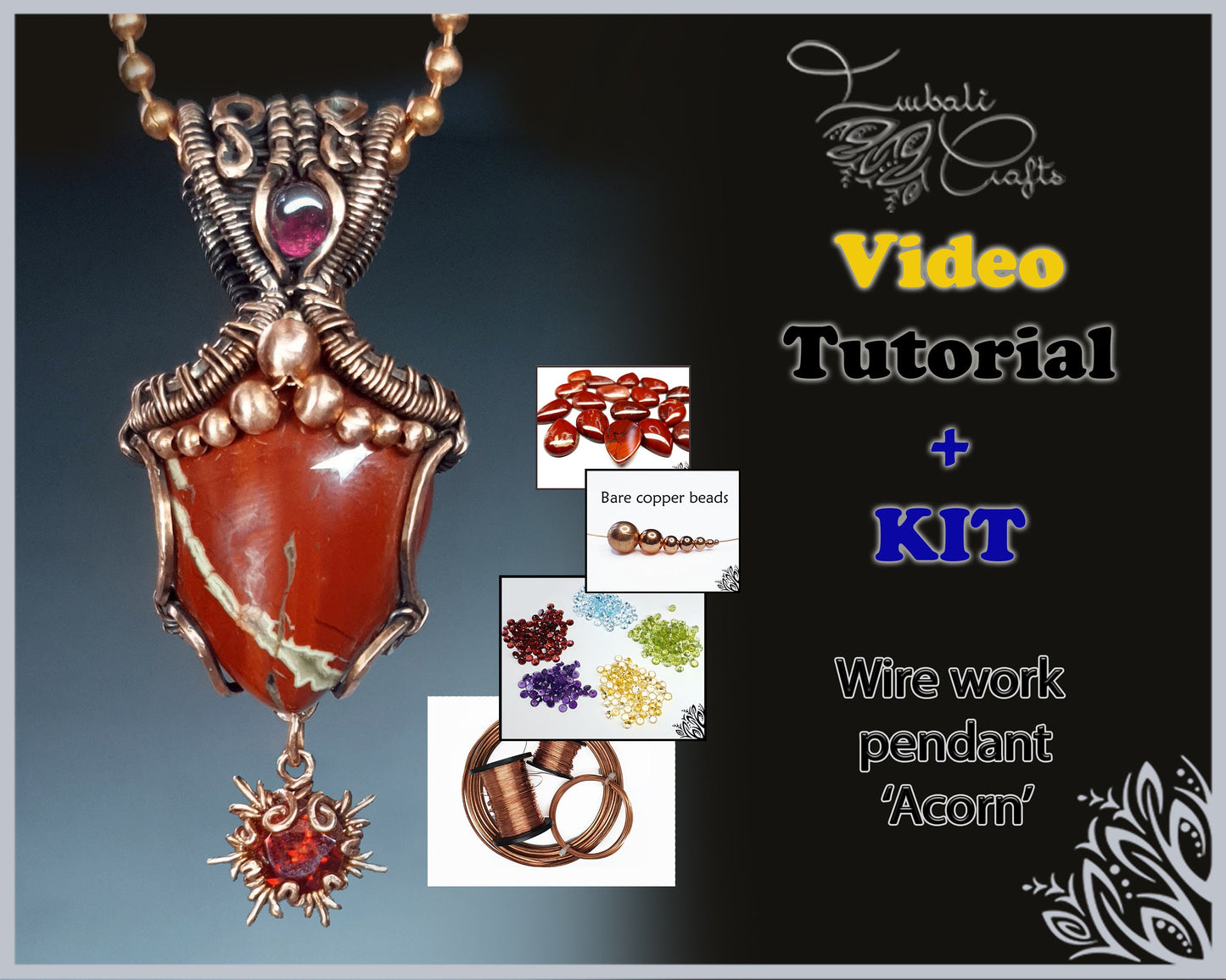 Kit + VIDEO Tutorial - Acorn - wire weaving pattern - necklace tutorial - wire pendant