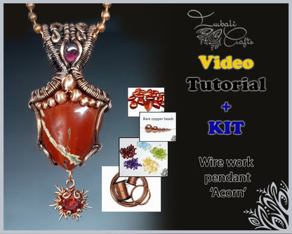 Kit + VIDEO Tutorial - Acorn - wire weaving pattern - necklace tutorial - wire pendant