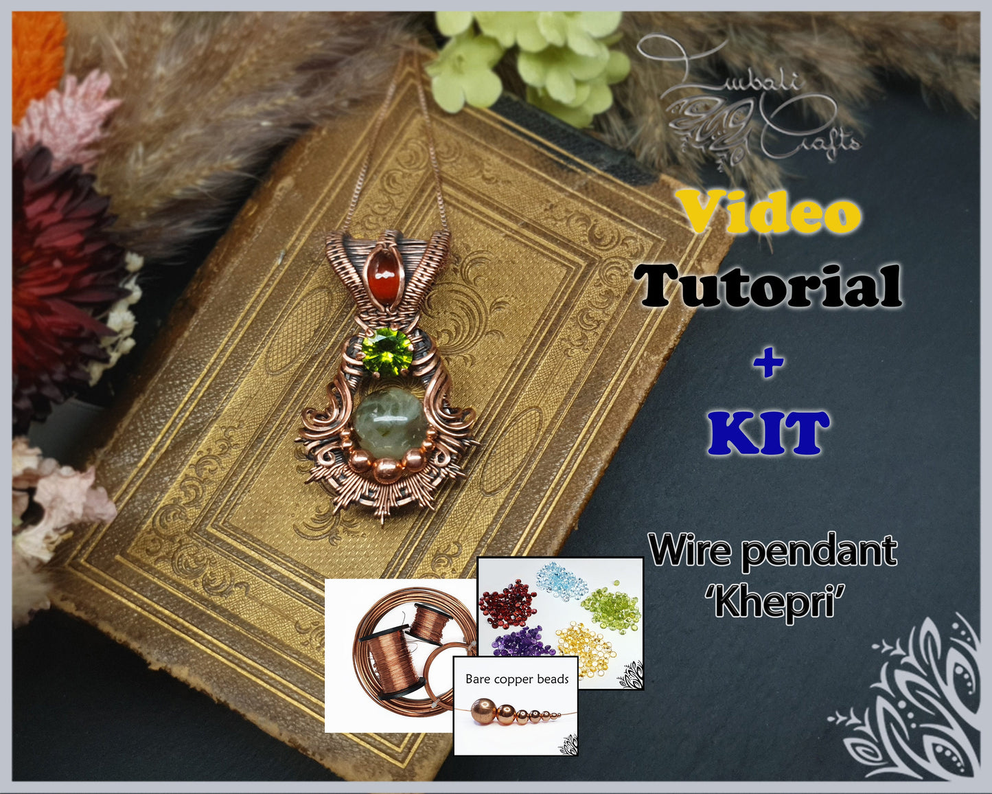 KIT & video tutorial - Khepri - wire wrap pendant tutorial - DIY jewellery