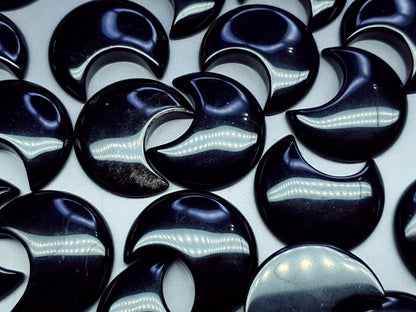 Black obsidian moon cabochon - 35 mm