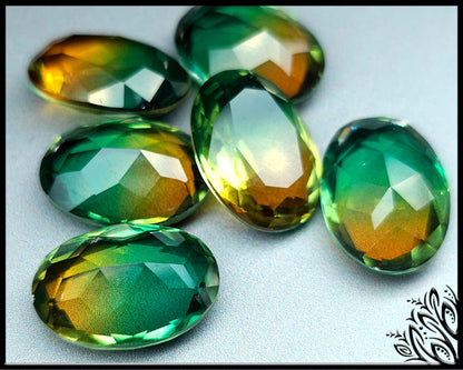 Glass crystal - Oval - 18 mm -green yellow ombre