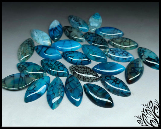 Dragon veins agate - blue - marquise - 40 mm