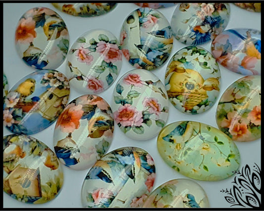 Floral glass cabochon - 25 mm