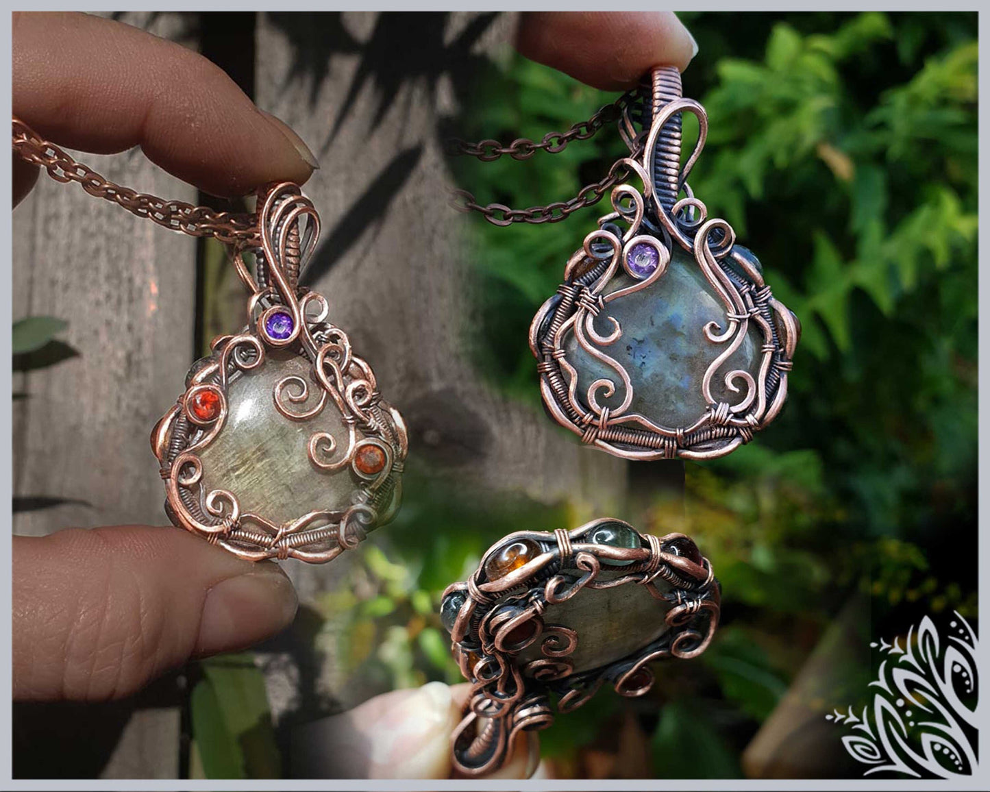 Double sided labradorite copper pendant