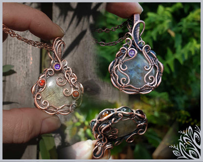 Double sided labradorite copper pendant