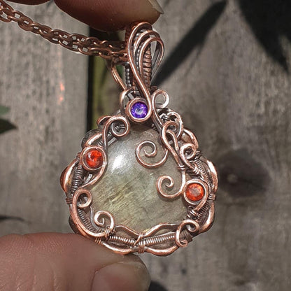 Double sided labradorite copper pendant