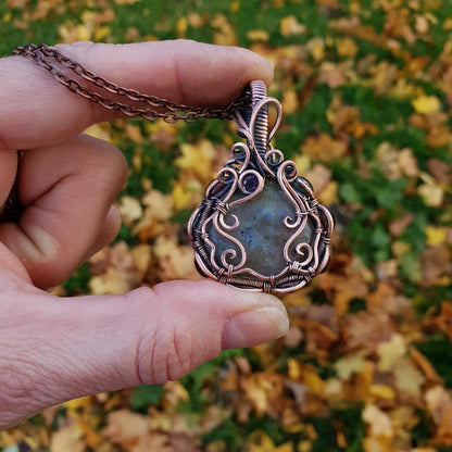 Double sided labradorite copper pendant