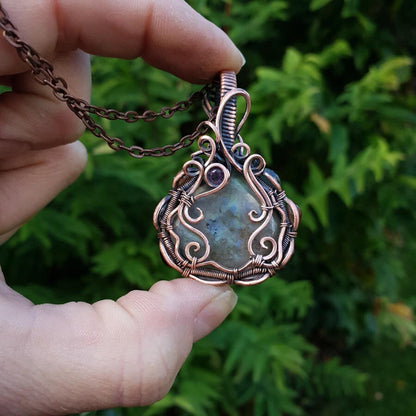 Double sided labradorite copper pendant