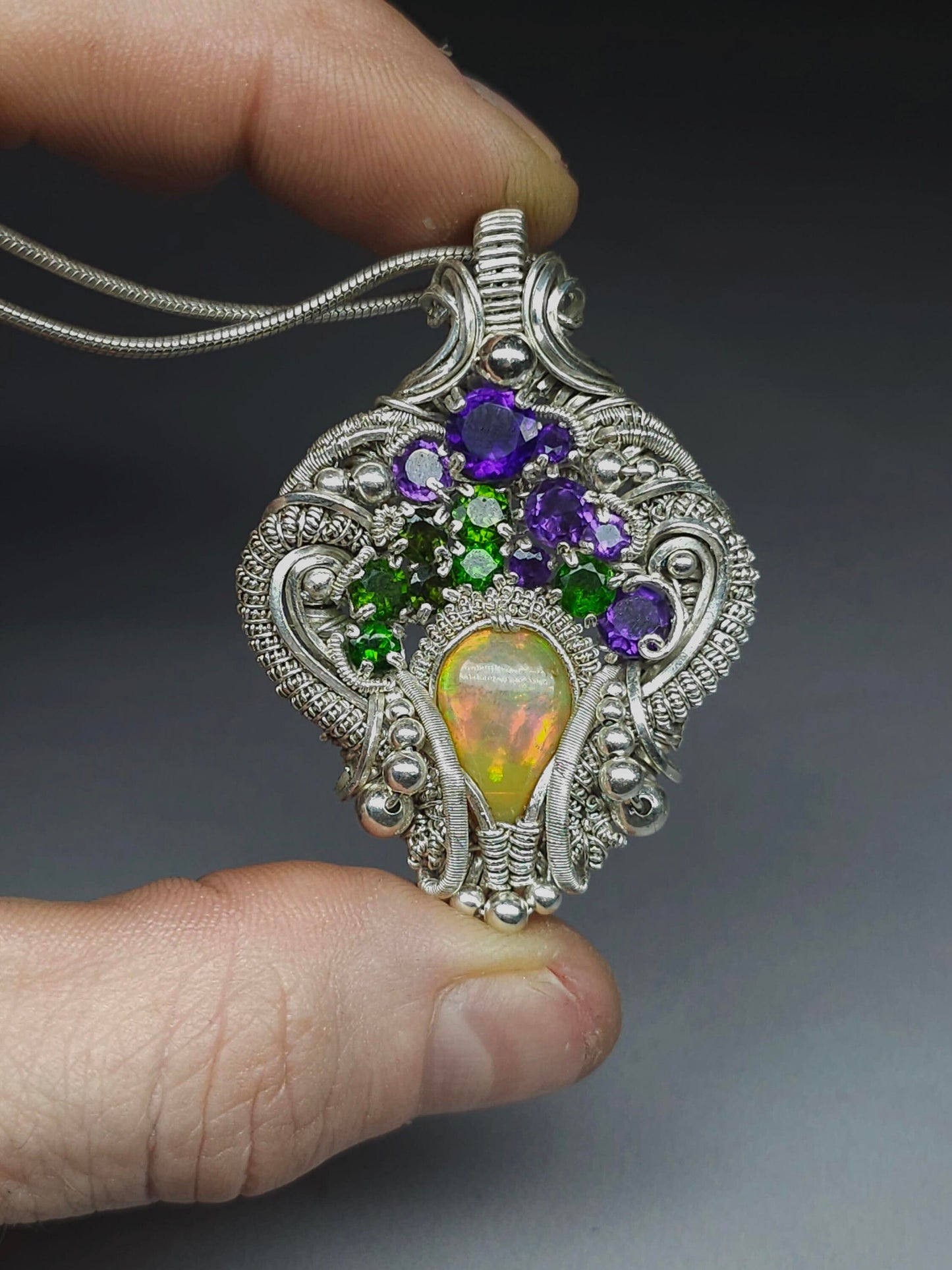 Gaia - Silver & Ethiopian opal pendant