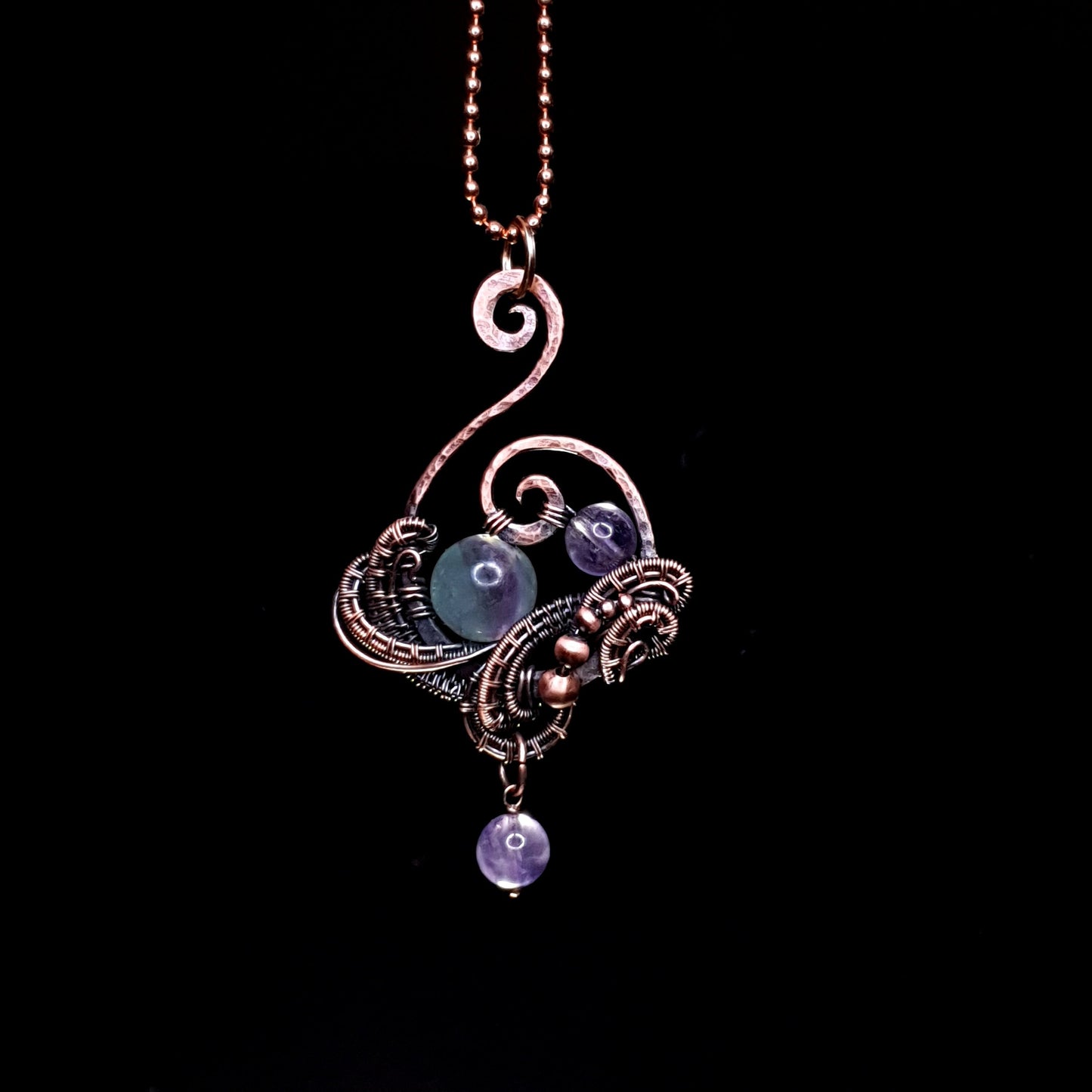 Copper and fluorite pendant 'Galaxy'