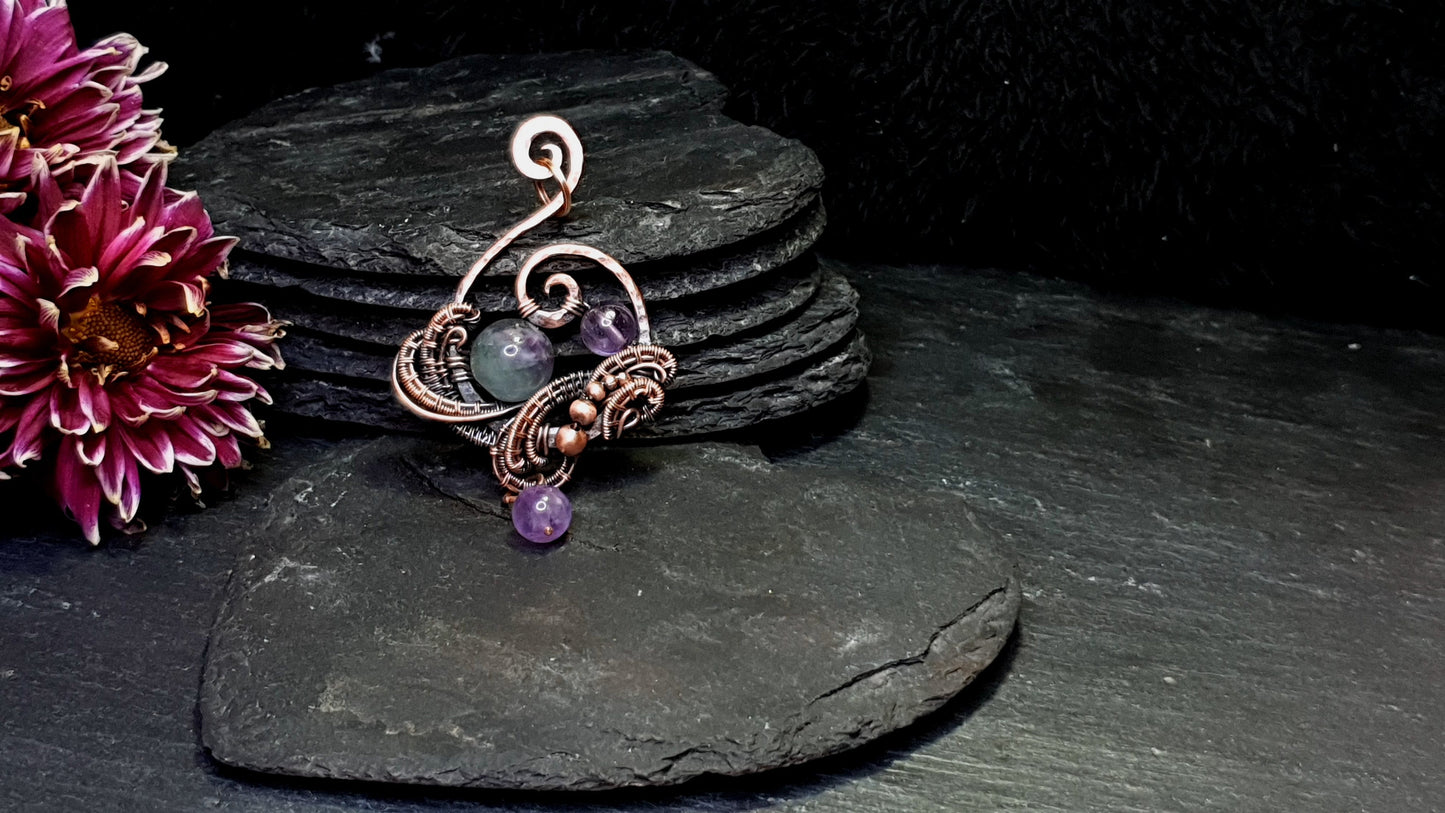 Copper and fluorite pendant 'Galaxy'