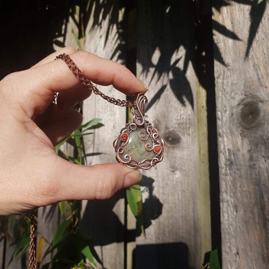 Double sided labradorite copper pendant