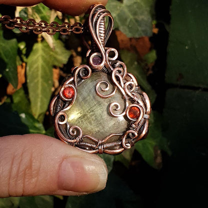 Double sided labradorite copper pendant