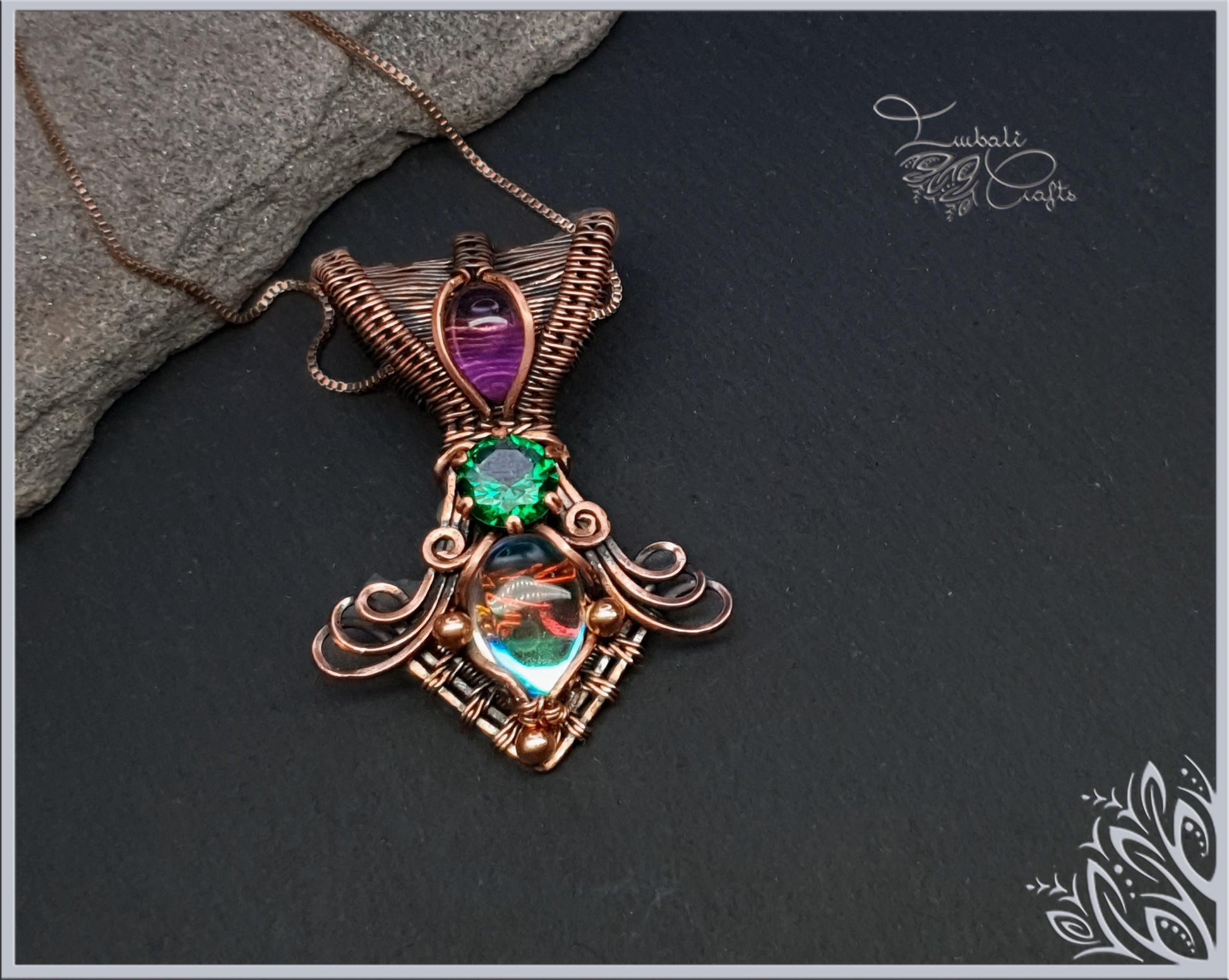 Aura quartz pendant - copper pendant - 'Ripples'