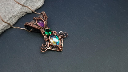 Aura quartz pendant - copper pendant - 'Ripples'