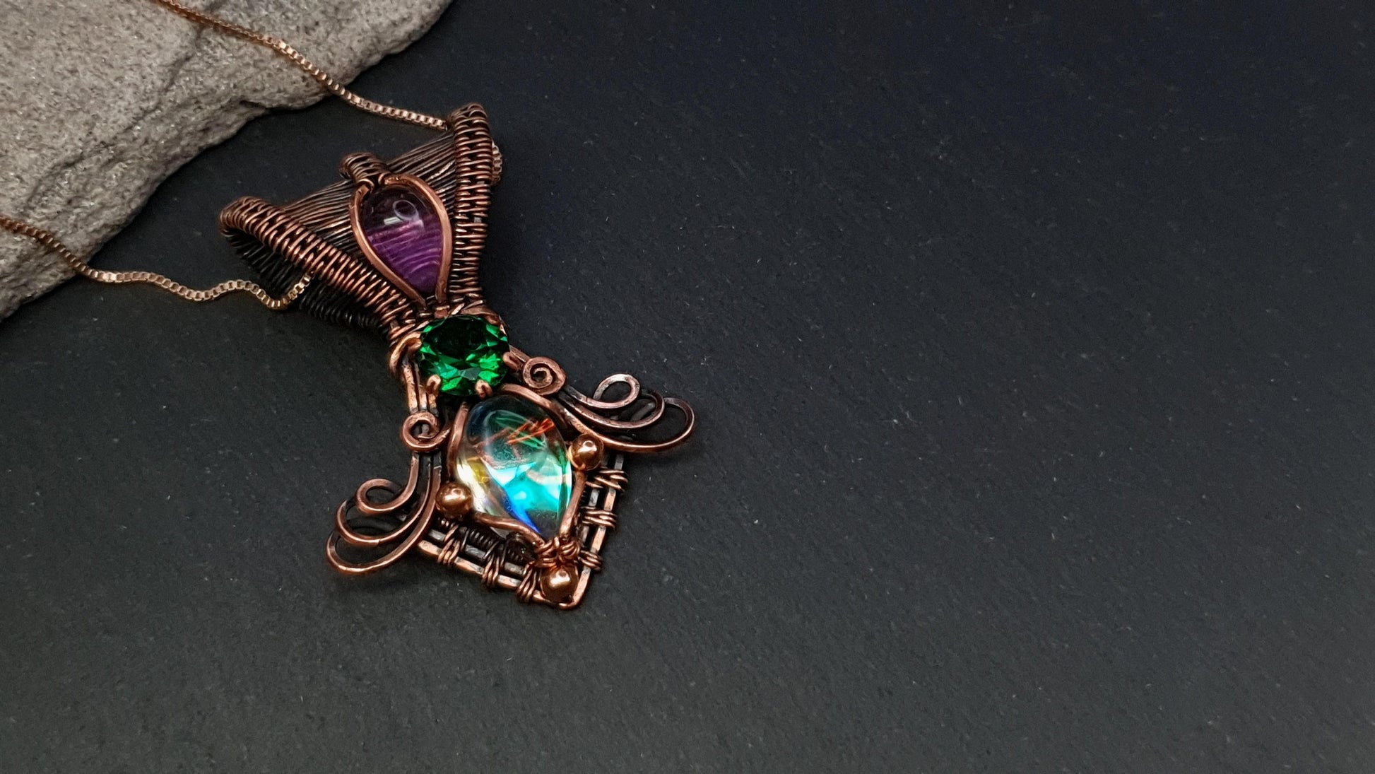 Aura quartz pendant - copper pendant - 'Ripples'