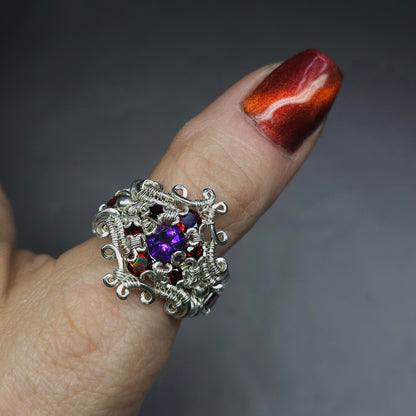 Logi - Amethyst and garnet silver ring