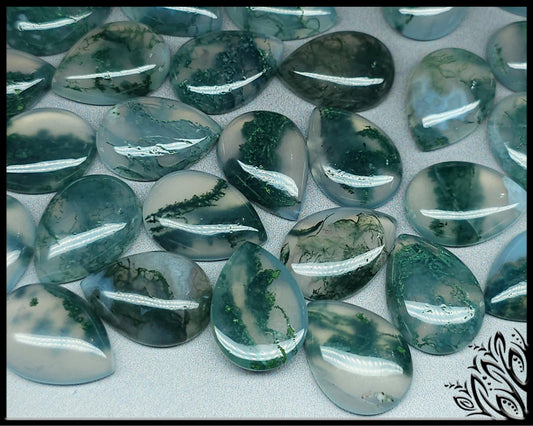 Moss agate cabochon - 18 mm - pear