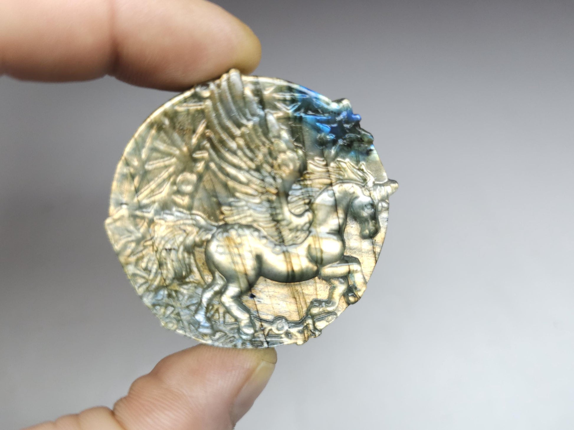 Carved labradorite unicorn - stone 7