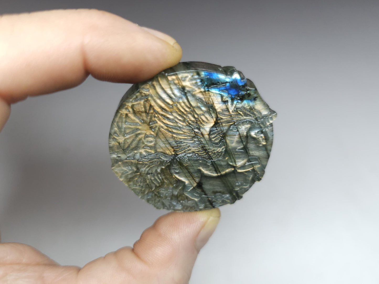 Carved labradorite unicorn - stone 7