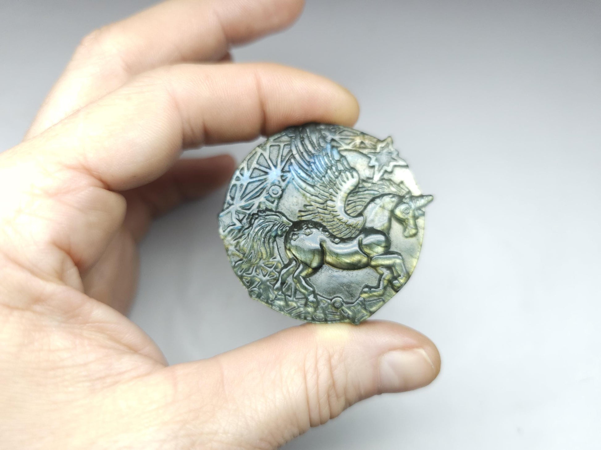 Carved labradorite unicorn - stone 9