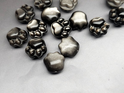 Silver obsidian paw carving - 16 mm