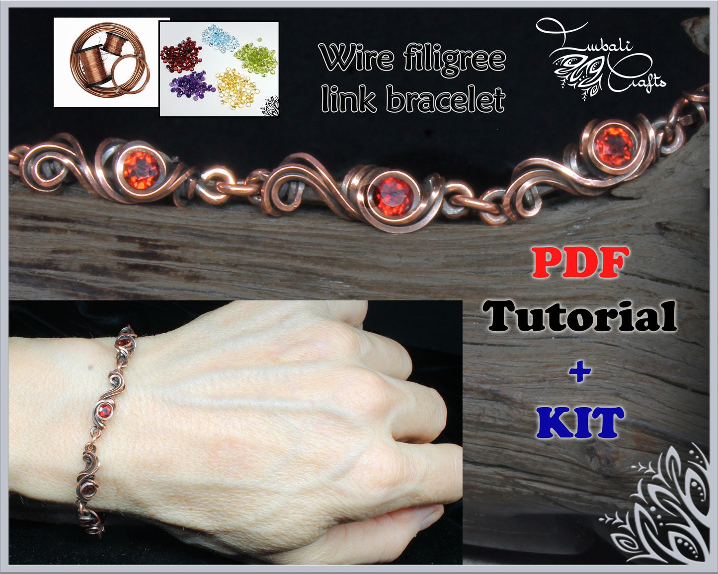 Kit + PDF tutorial - Filigree link - wire weaving pattern - bracelet tutorial - wire pendant