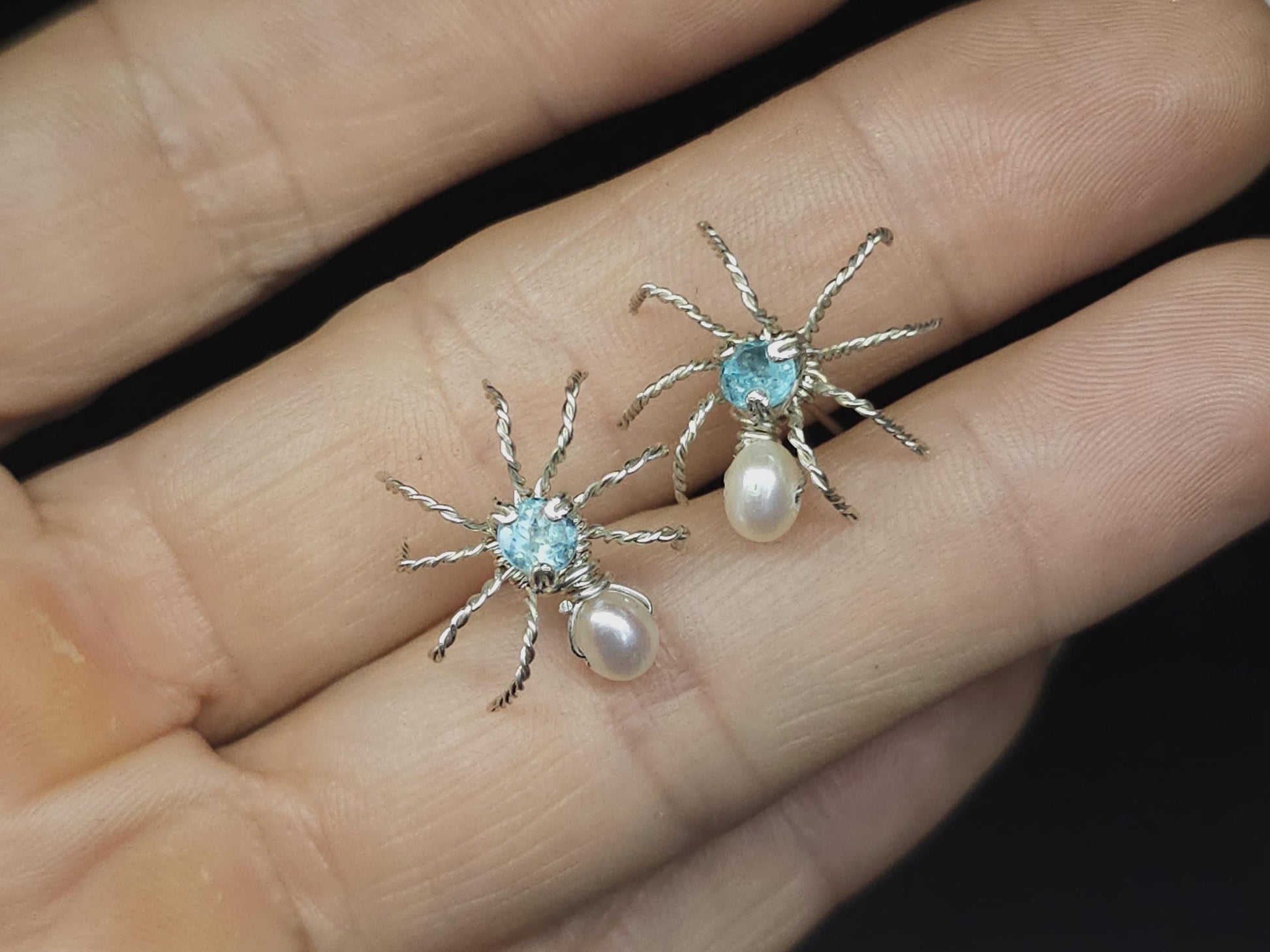 Kit + PDF Tutorial - Gemstone copper spider stud earrings - halloween earring tutorial