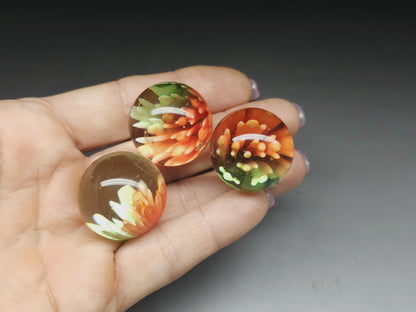 3D Lampwork flower sphere/orb - green & orange - 25 mm