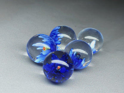 3D Lampwork flower sphere/orb - blue - 16 mm