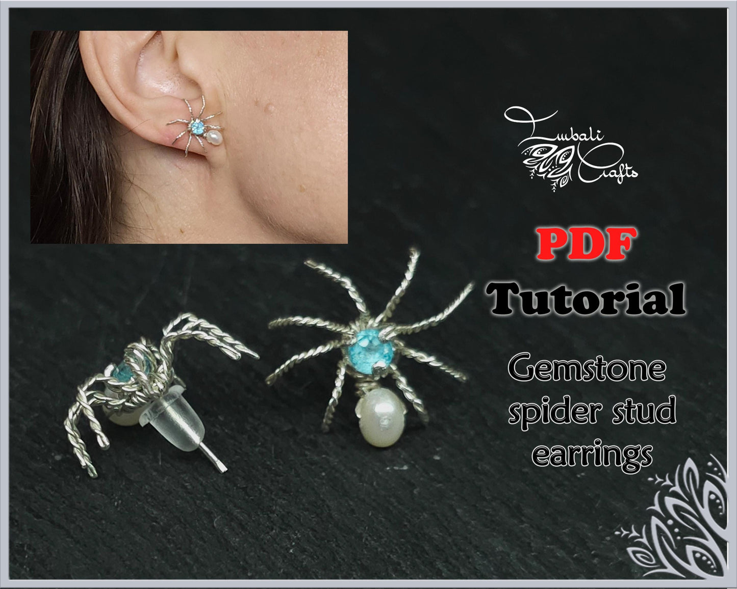 PDF TUTORIAL - Spider gemstone stud earrings - halloween earrings