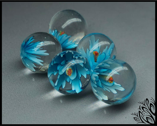 3D Lampwork flower sphere/orb - blue - 16 mm