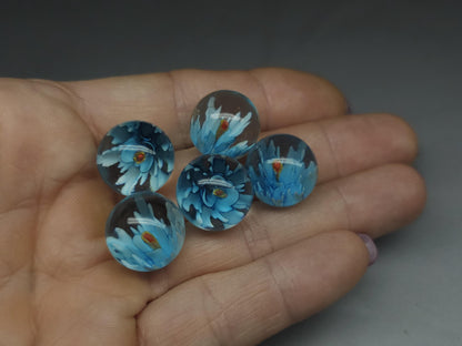 3D Lampwork flower sphere/orb - blue - 16 mm