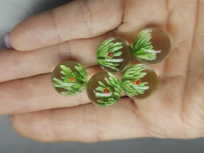 3D Lampwork flower sphere/orb - green - 16 mm