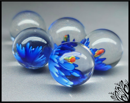 3D Lampwork flower sphere/orb - blue - 16 mm