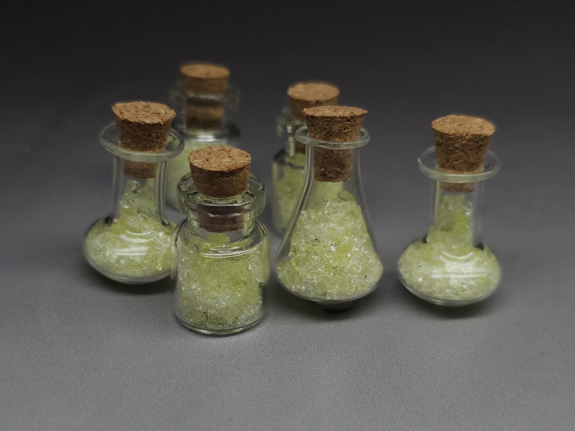 Uranium glass vial - cylindrical corked potion bottle