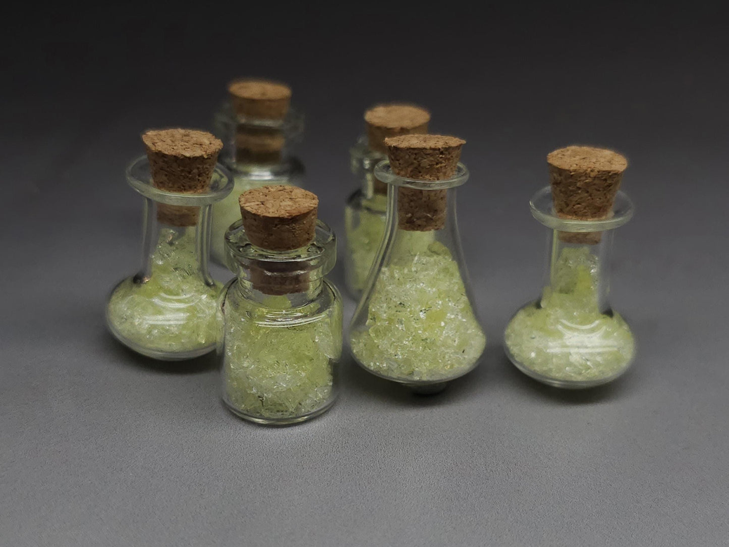 Uranium glass vial - squat corked potion bottle