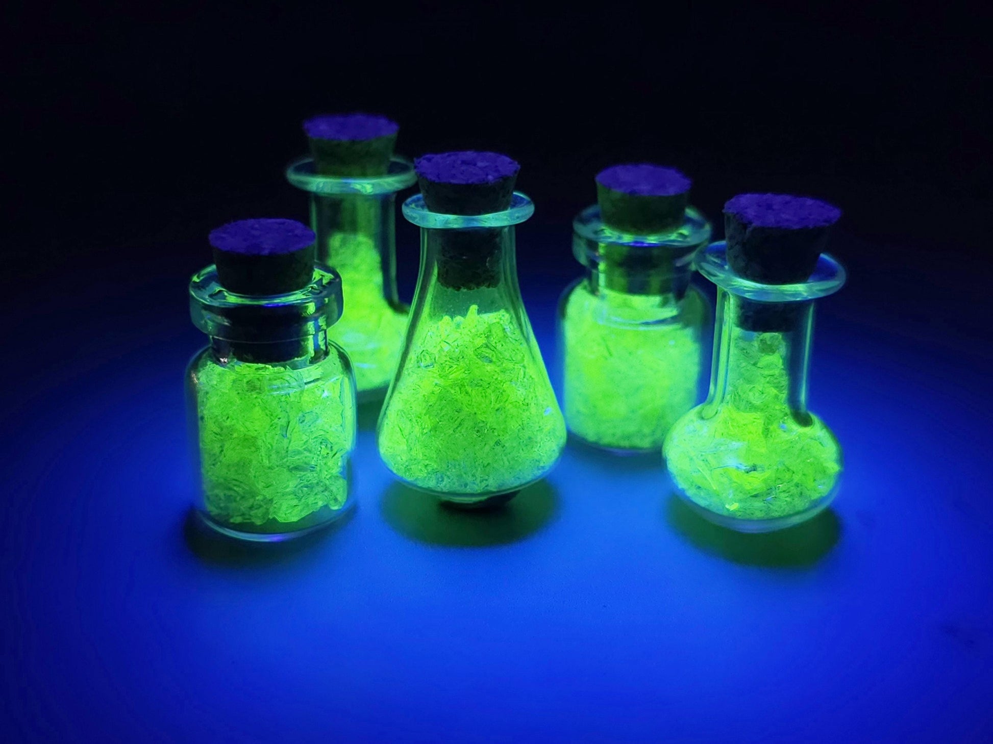 Uranium glass vial - squat corked potion bottle