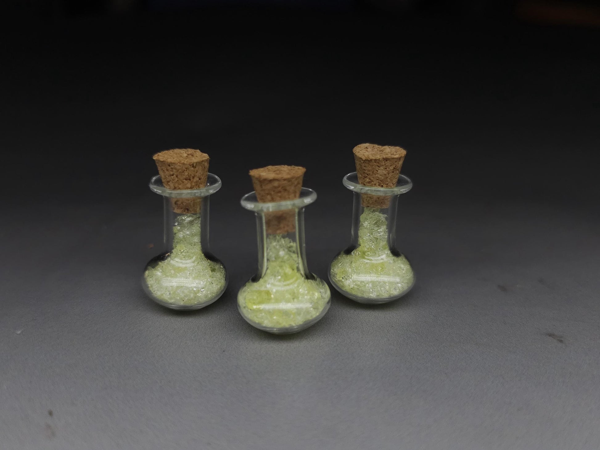 Uranium glass vial - squat corked potion bottle